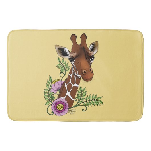 Giraffe Geel Portretbloemen Badmat (Voorkant)