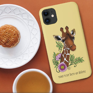 Giraffe Geel Portretbloemen iPhone 11 Hoesje
