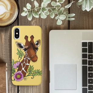 Giraffe Geel Portretbloemen iPhone X Hoesje