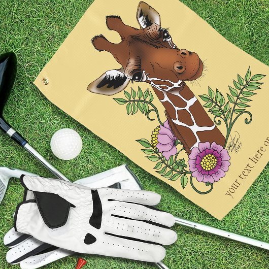 Giraffe Geel Portretbloemen Golfhanddoek