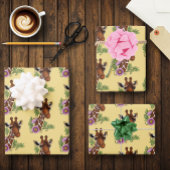 Giraffe Geel Portretbloemen Inpakpapier Vel