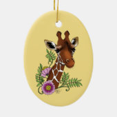 Giraffe Geel Portretbloemen Keramisch Ornament (Achterkant)