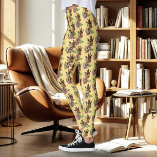 Giraffe Geel Portretbloemen Leggings