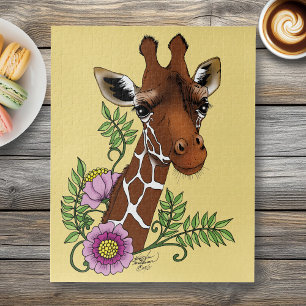 Giraffe Geel Portretbloemen Legpuzzel