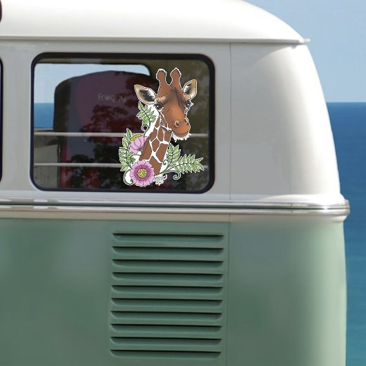 Giraffe Geel Portretbloemen Sticker