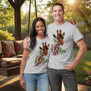 Giraffe Geel Portretbloemen T-shirt