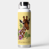Giraffe Geel Portretbloemen Waterfles (Achterkant)