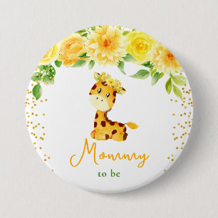 Giraffe Gele Bloemen Moeder Wordt Ronde Button 7,6 Cm