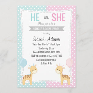 Giraffe Gender Reveal Party Invitation Kaart