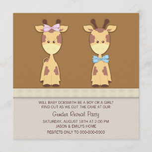 Giraffe Gender Reveal Party Kaart