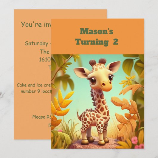Giraffe Genre Neutre Anniversaire Invitations (Devant / Derrière)