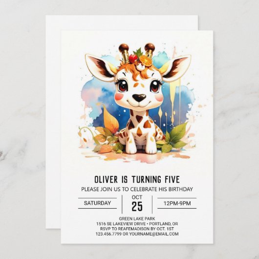 Giraffe Giggles Safari Invitation d'anniversaire (Devant / Derrière)