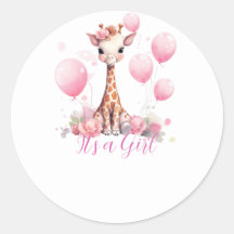 Giraffe Girl Baby Shower Round Sticker