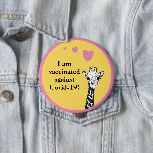 Giraffe glimlachen, ik ben gevaccineerd ronde button 4,0 cm