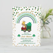 Giraffe Gold Leprechaun Clover Rainbow Baby shower Kaart (Staand voorkant)