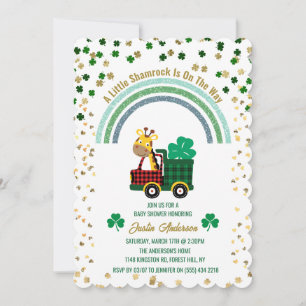 Giraffe Gold Leprechaun Clover Rainbow Baby shower Kaart
