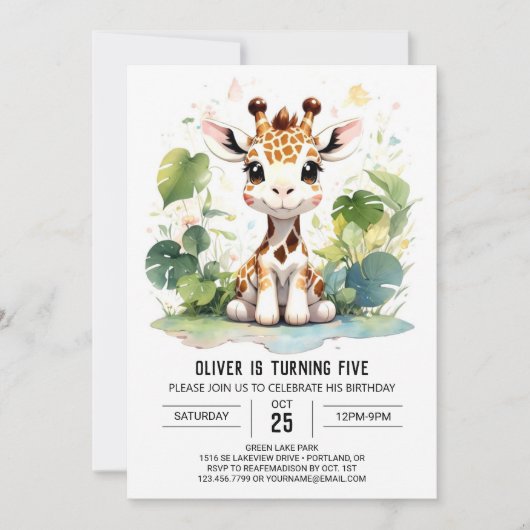 Giraffe Grace Safari Invitation d'anniversaire (Devant)