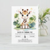 Giraffe Grace Safari Invitation d'anniversaire (Debout devant)