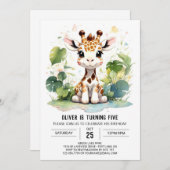Giraffe Grace Safari Invitation d'anniversaire (Devant / Derrière)