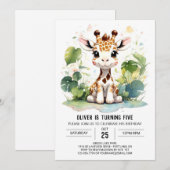 Giraffe Grace Safari Verjaardagsuitnodiging Kaart (Voorkant / Achterkant)