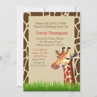Giraffe Graphique mignonne Invitation de fête d'an