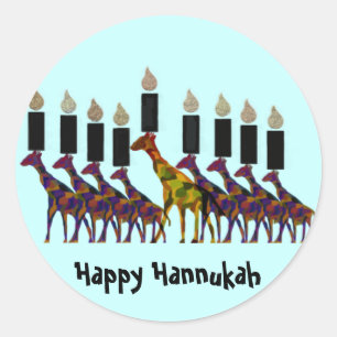 Giraffe Hannukah Menorah Ronde Sticker