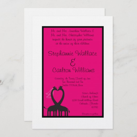 Giraffe hart bruiloft uitnodiging (Voorkant / Achterkant)