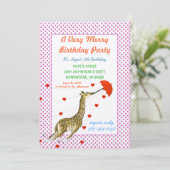 Giraffe Hart Verjaardagsfeest Uitnodiging Roze Sti (Staand voorkant)