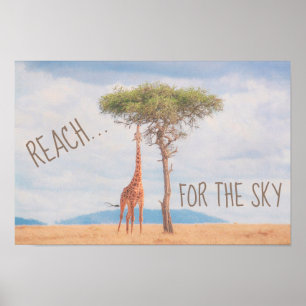 Giraffe Hoge Boom Savannah Bereik Hemel Motivatie Poster