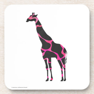 Giraffe Hot Pink en Black Silhouette Bier Onderzetter