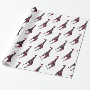 Giraffe Hot Pink en Black Silhouette Cadeaupapier
