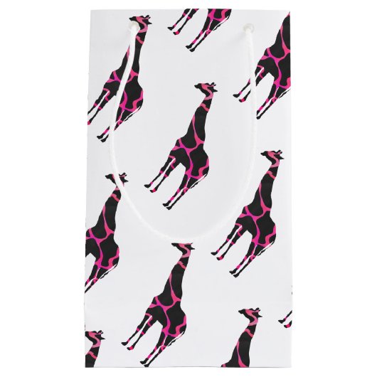 Giraffe Hot Pink en Black Silhouette Klein Cadeauzakje (Voorkant)