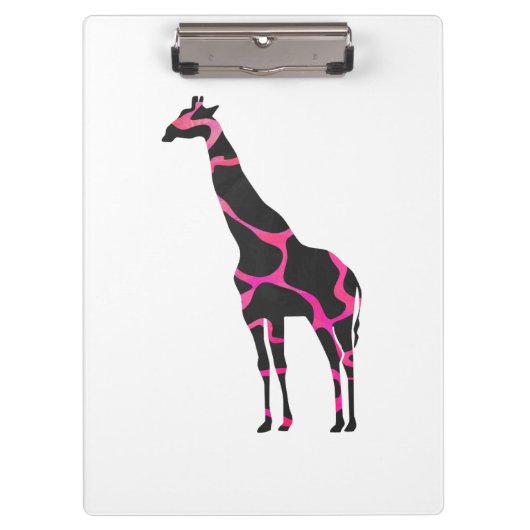 Giraffe Hot Pink en Black Silhouette Klembord (Voorkant)