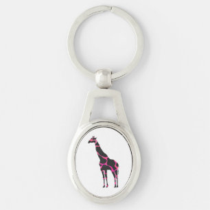 Giraffe Hot Pink en Black Silhouette Sleutelhanger