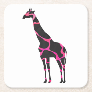 Giraffe Hot Pink en Black Silhouette Vierkante Kartonnen Onderzetter