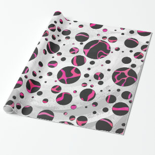 Giraffe Hot Pink en zwarte afdrukken Cadeaupapier