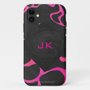 Giraffe Hot Pink en zwarte afdrukken iPhone 11 Hoesje