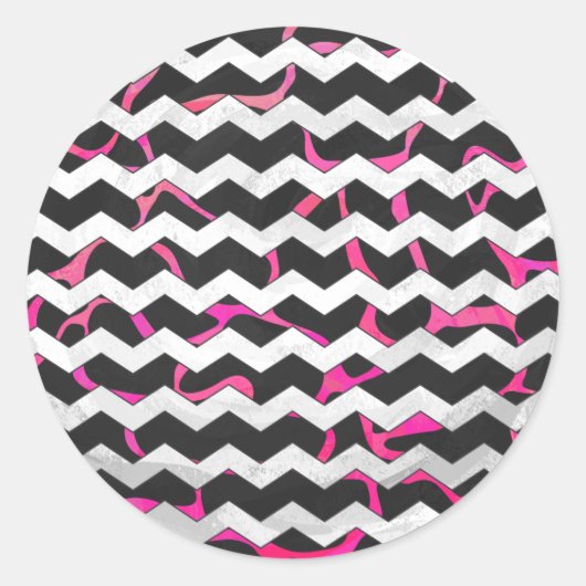 Giraffe Hot Pink en zwarte afdrukken Ronde Sticker (Voorkant)