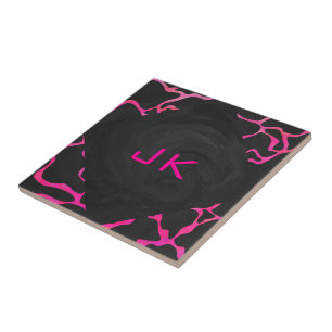 Giraffe Hot Pink en zwarte afdrukken Tegeltje