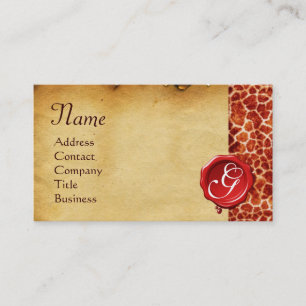 GIRAFFE HUID, RODE WAX SEAL PARCHCHMENT Monogram Visitekaartje