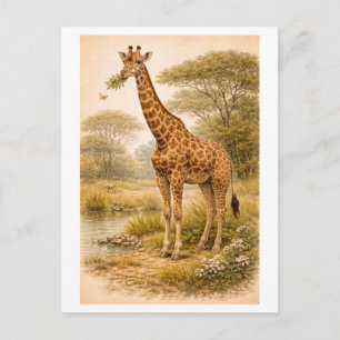 Giraffe-illustratie in vintage stijl briefkaart