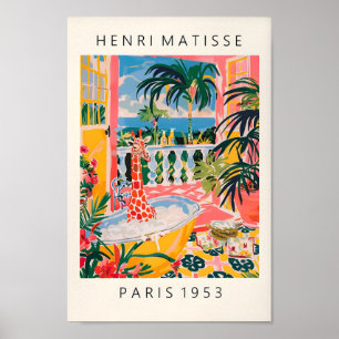 Giraffe in bad geïnspireerd door Matisse Art, Grap Poster
