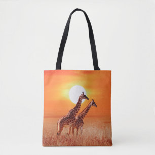 Giraffe in de Afrikaanse savanne tegen de achtergr Draagtas