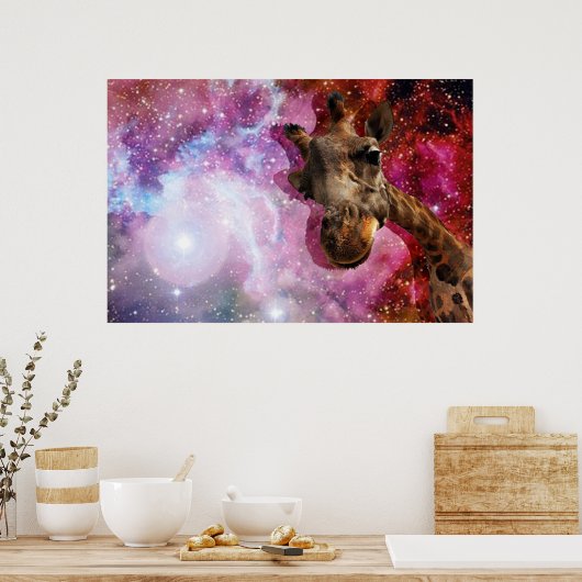 Giraffe...in de ruimte?! Poster (Keuken)