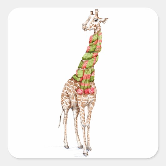 Giraffe in een Scarf Vierkante Sticker (Voorkant)
