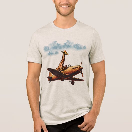 Giraffe in een vliegtuig Tri-Blend shirt (Voorkant)
