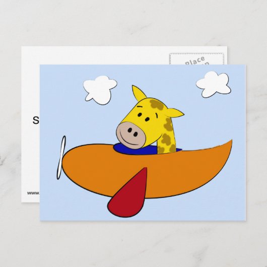 Giraffe in het vliegtuig Geboorteaankondiging Aankondigingskaart (Voorkant / Achterkant)