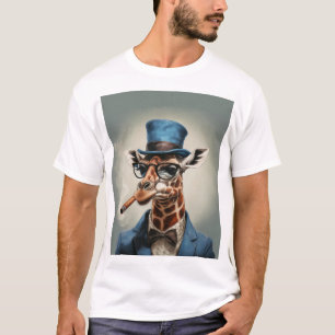 Giraffe in hoge hoed met sigaar t-shirt