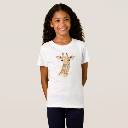 Giraffe in inkt en waterverf t-shirt (Voorkant volledig)