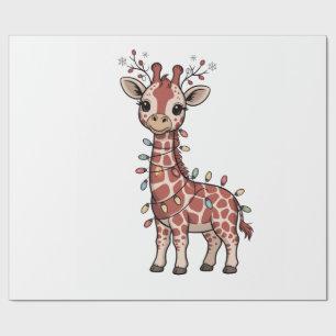Giraffe in Kerstlichtjes Gewikkeld Dierenliefhebbe Cadeaupapier
